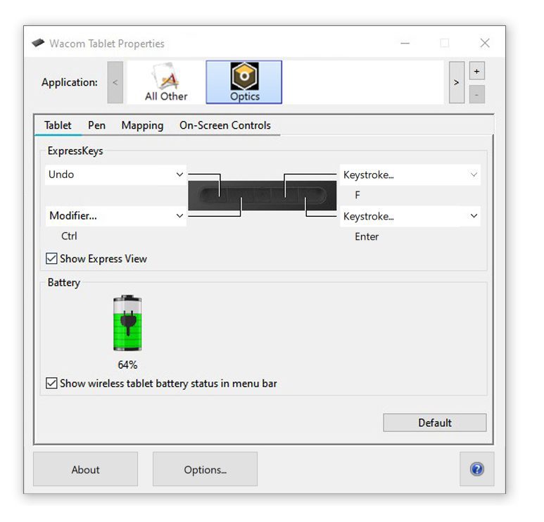 Optics Intuos Tablet Settings