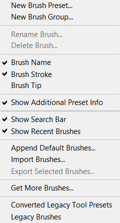 Photoshop brushes menu